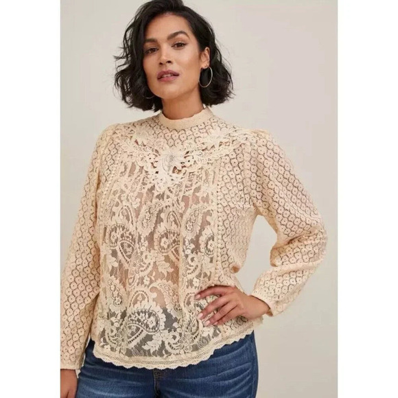 Torrid Mixed Lace Victorian High Neck Sheer Blouse – Plus 3X - Picture 4 of 10